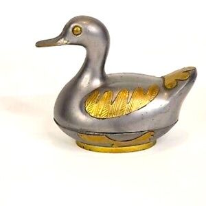 Pewter And Brass Duck Trinket Box 4-3/4” Long, 4” Tall, 23 Ounce Weight